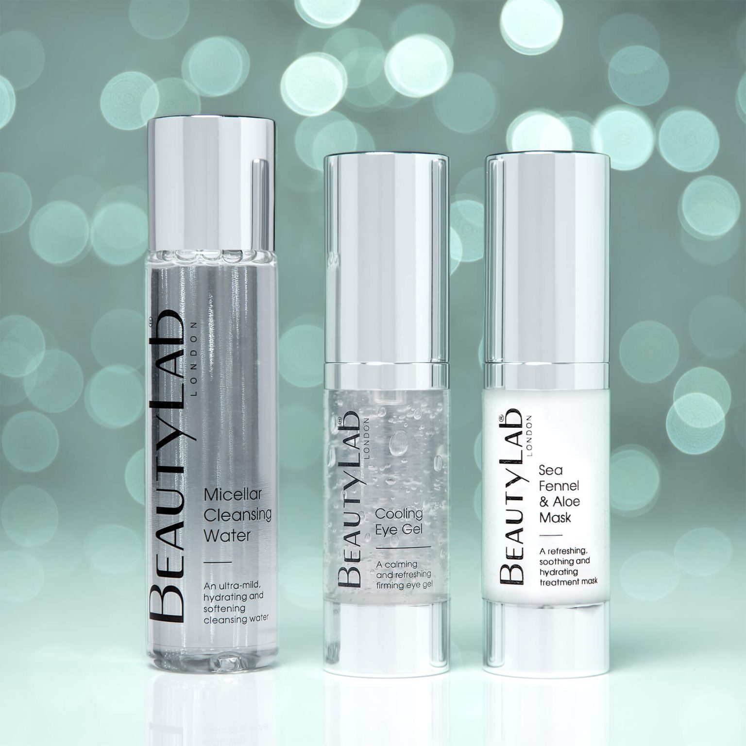 Beautylab Fresh & Calm Skin Therapy products with snow